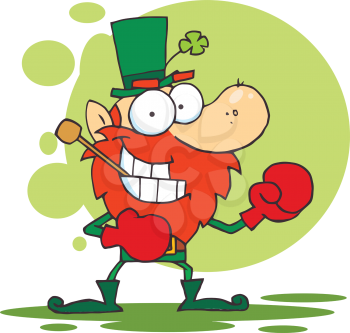Royalty Free Clipart Image of a Male Leprechaun With Boxing Gloves