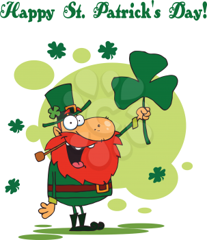 Royalty Free Clipart Image of a Happy St. Patrick's Day Holding a Shamrock