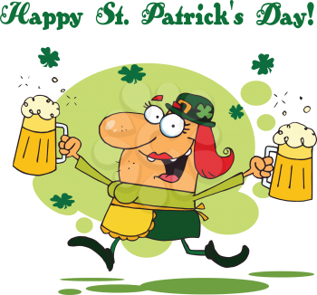 Royalty Free Clipart Image of a Bar Maid on St. Patrick's Day