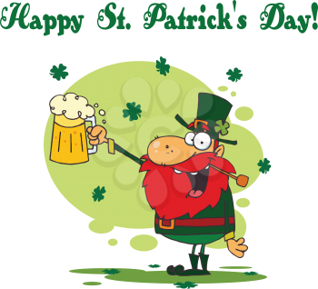 Royalty Free Clipart Image of a St. Patrick's Day Leprechaun Raising a Glass