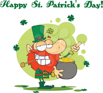 Royalty Free Clipart Image of a St. Patrick's Day Leprechaun and a Pot of Gold