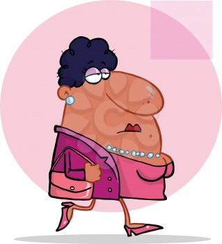 Royalty Free Clipart Image of a Woman Wearing Pearls and Carrying a Pink Purse