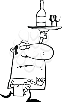Royalty Free Clipart Image of a Waiter With a Tray of Wine and Glasses