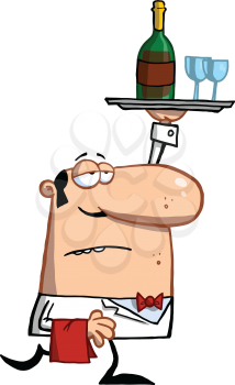 Royalty Free Clipart Image of a Waiter Serving Wine