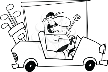 Royalty Free Clipart Image of a Man in a Golf Cart