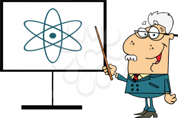 Royalty Free Clipart Image of a Physics Teacher at the Board With a Pointer