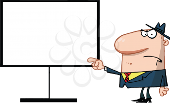Royalty Free Clipart Image of a Man Pointing at a Board