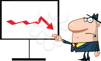 Royalty Free Clipart Image of a Man Showing a Declining Index Panel