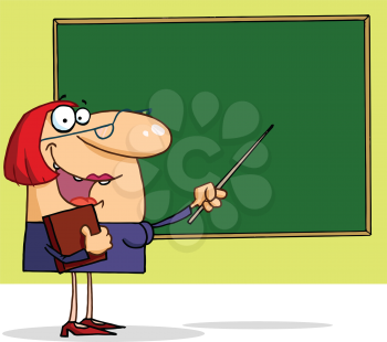 Royalty Free Clipart Image of a Teacher at a Chalkboard