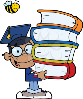 Royalty Free Clipart Image of an African American Graduate With Books