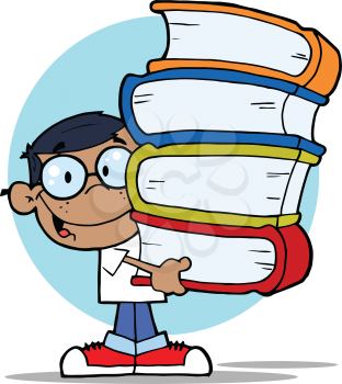 Royalty Free Clipart Image of an African American Schoolboy Carrying Books
