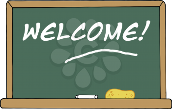 Royalty Free Clipart Image of Welcome Written on a Blackboard