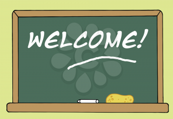 Royalty Free Clipart Image of a Chalkboard With the Word Welcome on It