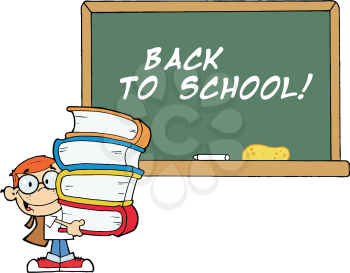 Royalty Free Clipart Image of a Student at a Chalkboard With Back to School on It