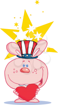 Royalty Free Clipart Image of an American Bunny With a Heart and a Star Behind