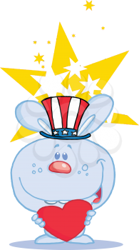 Royalty Free Clipart Image of a Bunny With a Heart Wearing Uncle Sam's Hat in Front of a Star