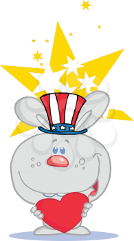 Royalty Free Clipart Image of an American Bunny With a Heart
