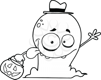 Royalty Free Clipart Image of a Ghost Trick or Treating