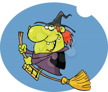 Royalty Free Photo of a Witch Riding a Broom