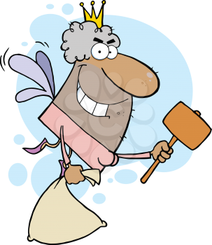 Royalty Free Clipart Image of an African American Male Tooth Fairy With a Mallet and a Bag