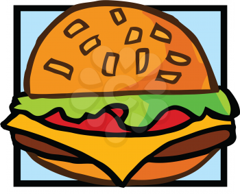 Royalty Free Clipart Image of a Cheeseburger on Blue