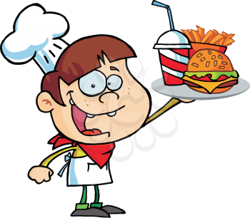 Royalty Free Clipart Image of a Kid Carrying Fast Food