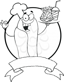Royalty Free Clipart Image of a Frankfurter Holding Fast Food