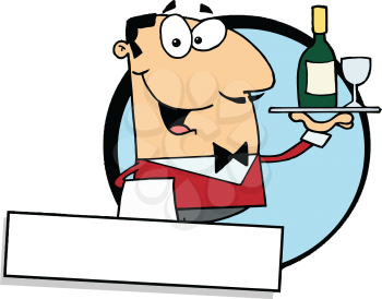 Royalty Free Clipart Image of a Butler Serving Wine