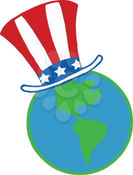 Royalty Free Clipart Image of a Globe Wearing Uncle Sam's Hat