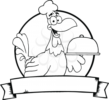 Royalty Free Clipart Image of a Rooster Chef With a Tray