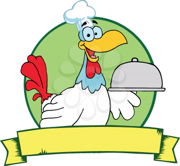 Royalty Free Clipart Image of a Rooster Serving Food