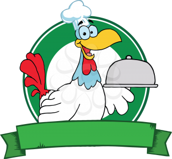 Royalty Free Clipart Image of a Rooster Serving Food