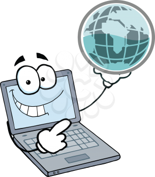 Royalty Free Clipart Image of a Computer Holding a Globe
