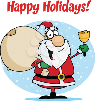 Royalty Free Clipart Image of a Santa Claus Happy Holidays Greeting