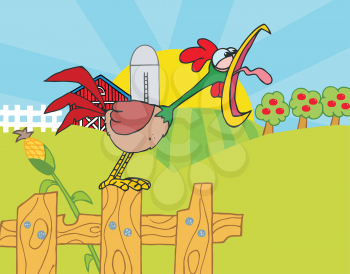 Royalty Free Clipart Image of a Crowing Rooster