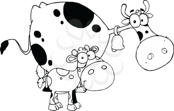 Royalty Free Clipart Image of a Cow and Calf