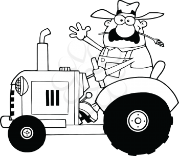 Royalty Free Clipart Image of a Farmer on a Tractor Waving