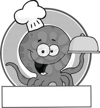 Royalty Free Clipart Image of an Octopus With a Serving Platter