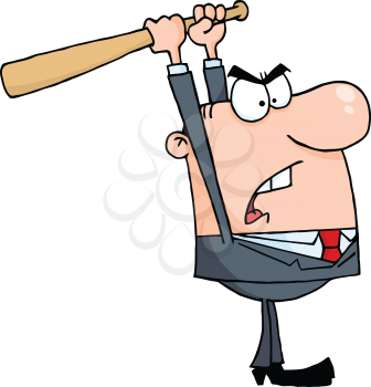 Royalty Free Clipart Image of an Angry Man With a Baseball Bat