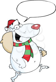Royalty Free Clipart Image of a Santa Polar Bear With a Conversation Bubble