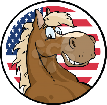 Royalty Free Clipart Image of a Horse in Front of an American Flag