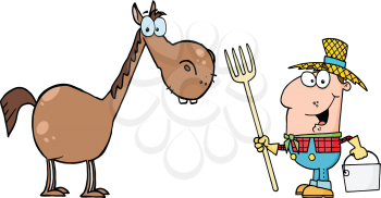 Royalty Free Clipart Image of a Farmer and Horse