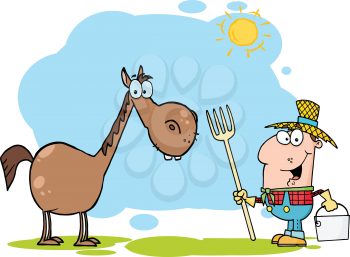 Royalty Free Clipart Image of a Farmer and Horse