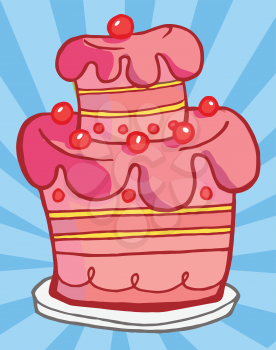 Royalty Free Clipart Image of a Pink Birthday Cake