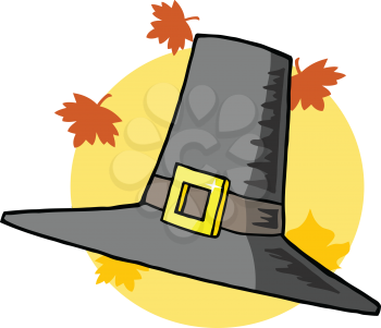 Royalty Free Clipart Image of a Pilgrim Hat With Leaves