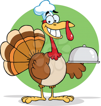 Royalty Free Clipart Image of a Turkey With a Serving Tray