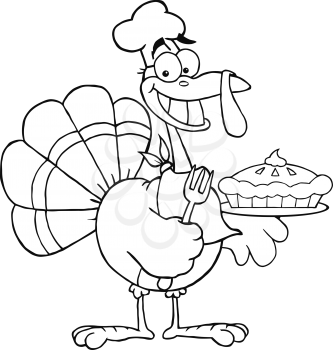 Royalty Free Clipart Image of a Turkey With a Pie