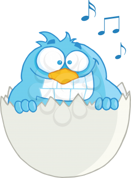 Royalty Free Clipart Image of a Singing Bluebird in an Eggshell