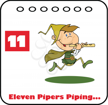 Royalty Free Clipart Image of an 11 Pipers Piping Page of a 12 Days of Christmas Calendar