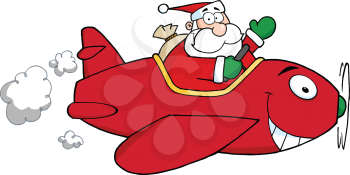 Royalty Free Clipart Image of Santa in an Airplane